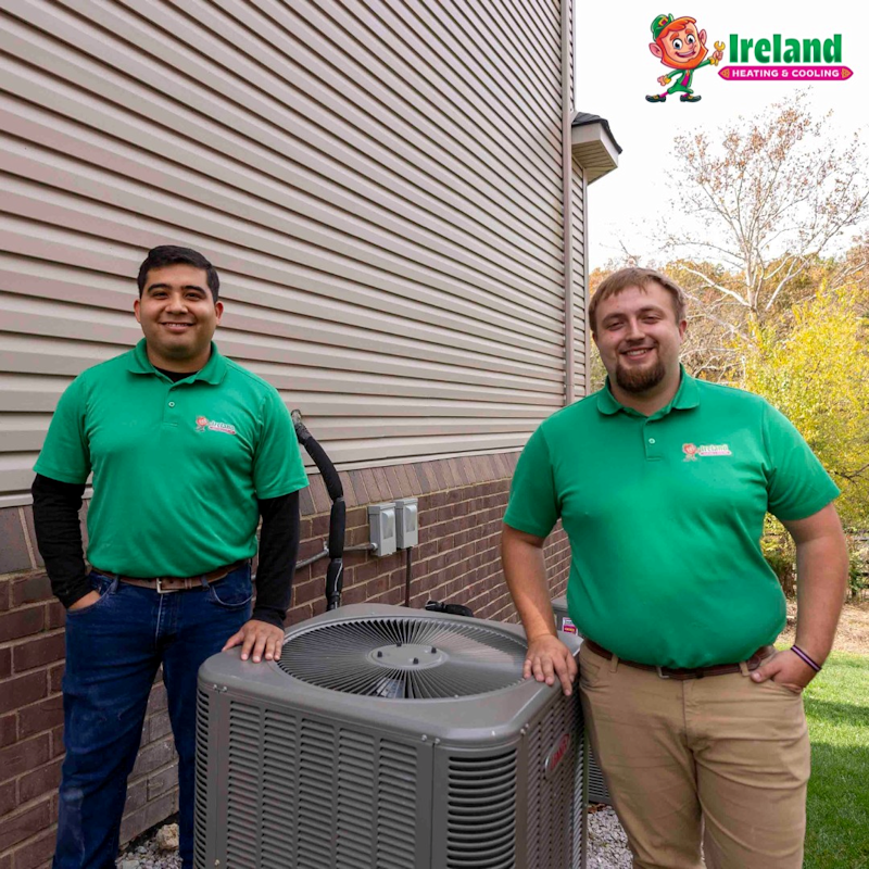 Ireland Heating and Cooling technician installing a new residential air conditioning unit